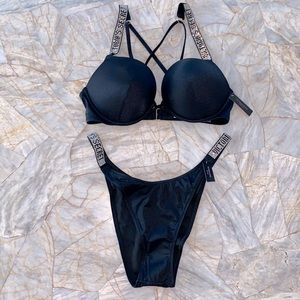36C Large SHINE‎ STRAP BOMBSHELL ADD 2 CUPS SWIM TOP LOGO CRYSTALS Swim